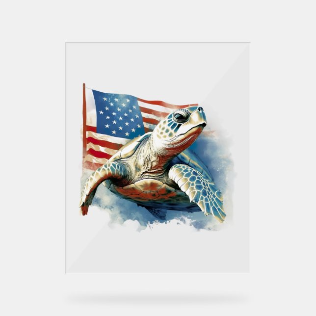 Sea Turtle American Flag Acrylschild (Vorderseite)