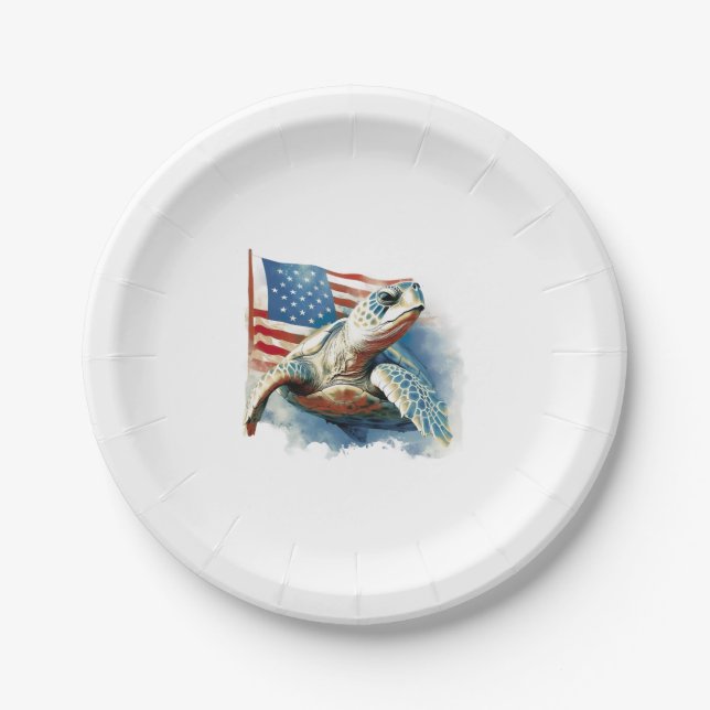 Sea Turtle American Flag Pappteller (Vorderseite)