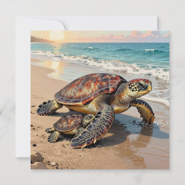 Sea Turtle and Baby Illustration | Blank Karte (Vorderseite)