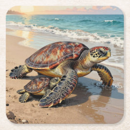 Sea Turtle and Baby Illustration Rechteckiger Pappuntersetzer