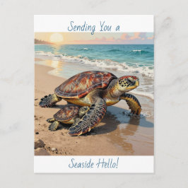 Sea Turtle and Baby Illustration | Saying Hello Postkarte