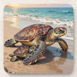 Sea Turtle and Baby on Beach Illustration Getränkeuntersetzer