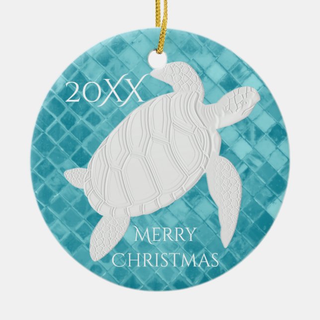 Sea Turtle Aqua Sea Glass Personalisieren Keramik Ornament (Vorne)