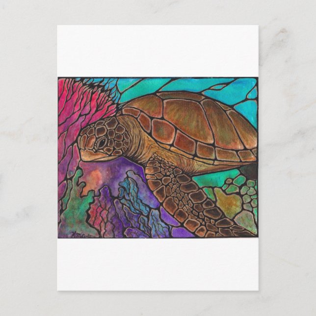 Sea Turtle Art...phantastischer Buntglasstil! Postkarte (Vorderseite)