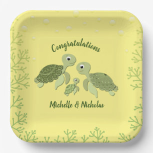 Sea Turtle Baby Dusche Gelborange Teller 9" v2