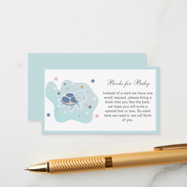 Sea Turtle Baby Dusche | Niedliche Ozeanbücher für Begleitkarte (Vorderseite/Rückseite Beispiel)