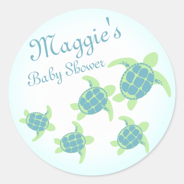 Sea Turtle Baby Dusche Runder Aufkleber (Vorderseite)