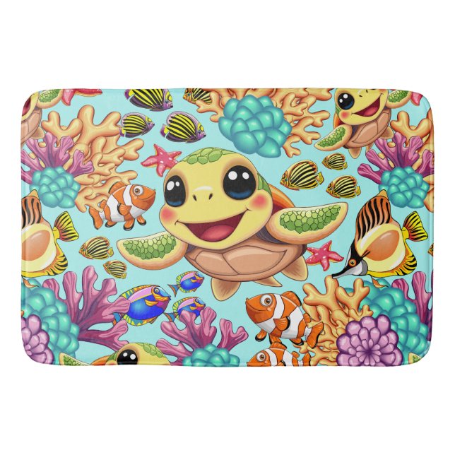 Sea Turtle Baby Happy and Süße Figur Badematte (Vorderseite)