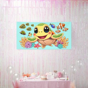 Sea Turtle Baby Happy and Süße Figur Banner