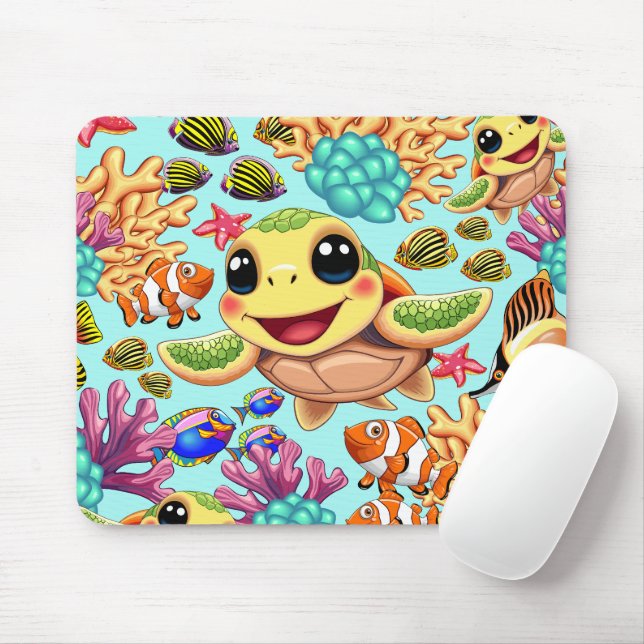 Sea Turtle Baby Happy and Süße Figur Mousepad (Mit Mouse)
