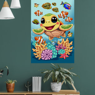 Sea Turtle Baby Happy and Süße Figur Poster