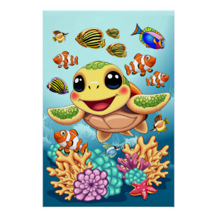 Sea Turtle Baby Happy and Süße Figur Poster