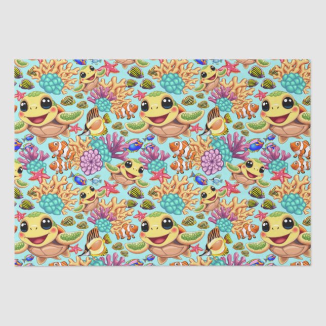 Sea Turtle Baby Happy and Süße Figur Seidenpapier (Vorderseite)