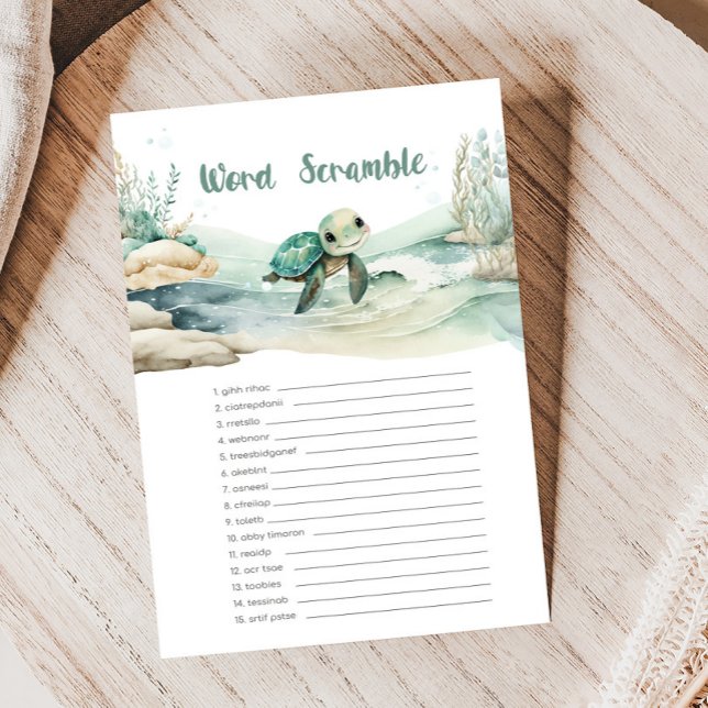 Sea Turtle Baby Shooter Word Scramble Game (Sea Turtle Baby Shower Game)
