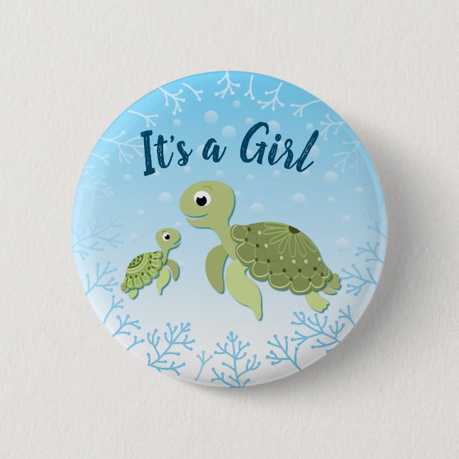 Sea Turtle Baby Shower Co-Ed Gender Neutral Button (Vorderseite)