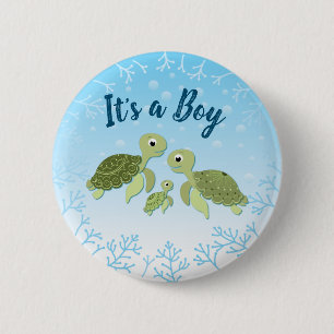 Sea Turtle Baby Shower Co-Ed Gender Neutral Button