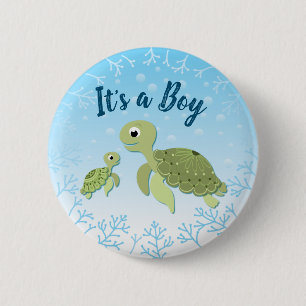 Sea Turtle Baby Shower Co-Ed Gender Neutral Button