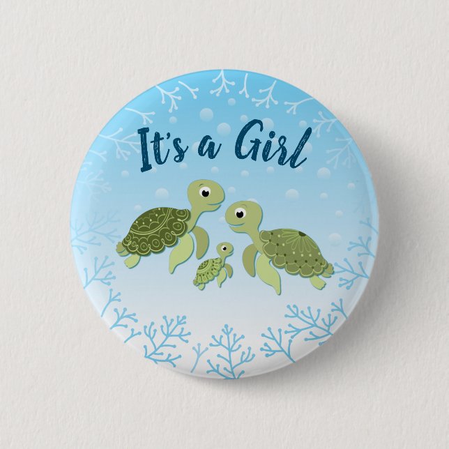 Sea Turtle Baby Shower Co-Ed Gender Neutral Button (Vorderseite)