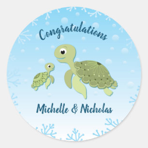 Sea Turtle Baby Shower Co-Ed Gender Neutral Runder Aufkleber