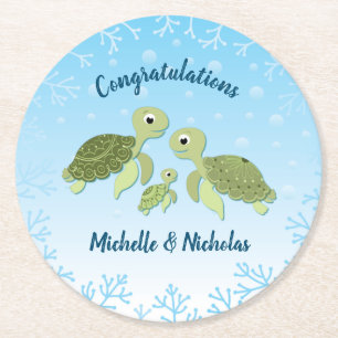 Sea Turtle Baby Shower Co-Ed Gender Neutral Runder Pappuntersetzer