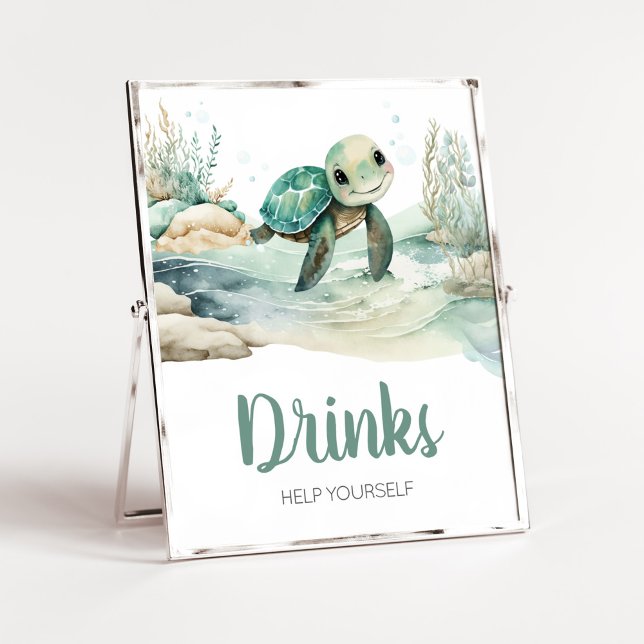 Sea Turtle Baby Shower Drinks Poster (A Little Hatching Is On the Way Baby Shower Drinks Sign)