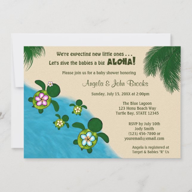 Sea TURTLE Baby Shower Invite TWIN (Honu) 03D Einladung (Vorderseite)