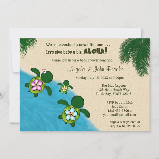 Sea TURTLE Baby Shower Invite YELLOW (Honu) 03B Einladung (Vorderseite)