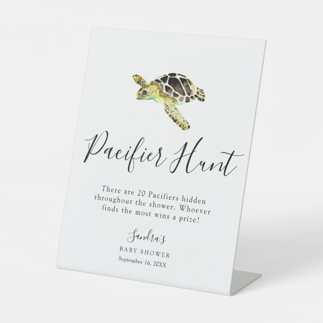 Sea Turtle Baby Shower Schnuller Jagdspiel Minimal Sockelschild (Vorderseite)