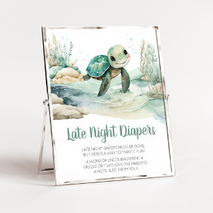 Sea Turtle Baby Shower Spate Night Diapers Poster