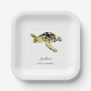 Sea Turtle Baby Shower Wasserfarbe Minimal Pappteller