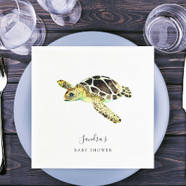 Sea Turtle Baby Shower Wasserfarbe Minimal Serviette