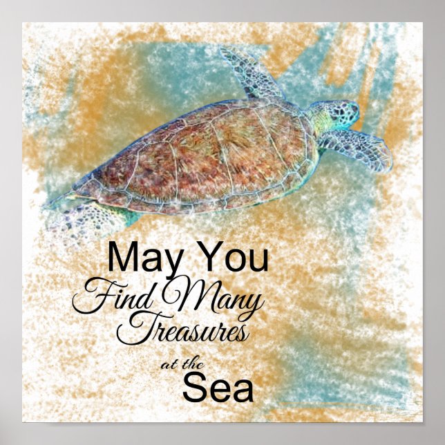 Sea Turtle Beach Art Zitat Poster (Vorne)