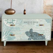 Sea Turtle Beach Blue White Wood Decoupage Name