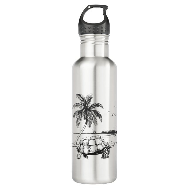 Sea Turtle Beach Sea Palm Turquoise Edelstahlflasche (Vorderseite)