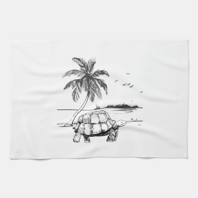 Sea Turtle Beach Sea Palm Turquoise Geschirrtuch (Horizontal)
