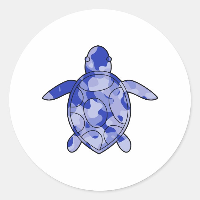 Sea Turtle Blue Camouflage Runder Aufkleber (Vorderseite)