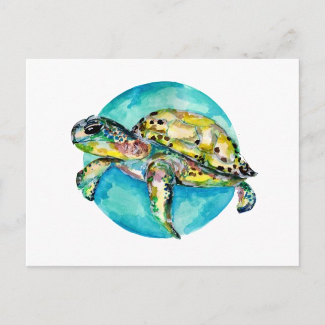 Sea Turtle Blue Circle Watercolor Postkarte (Vorderseite)
