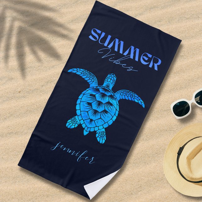 Sea Turtle Blue Watercolor Personalisiert Strandtuch (Von Creator hochgeladen)