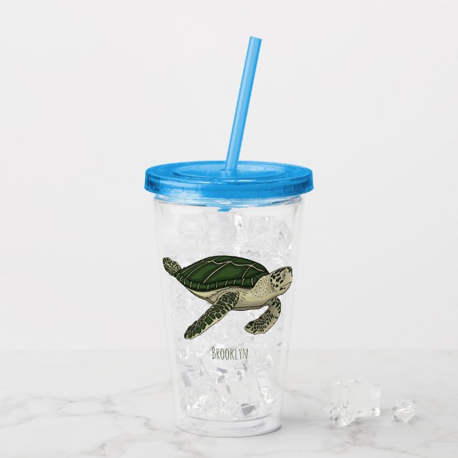 Sea turtle cartoon illustration acryltrinkbecher (Rückseite Ice)