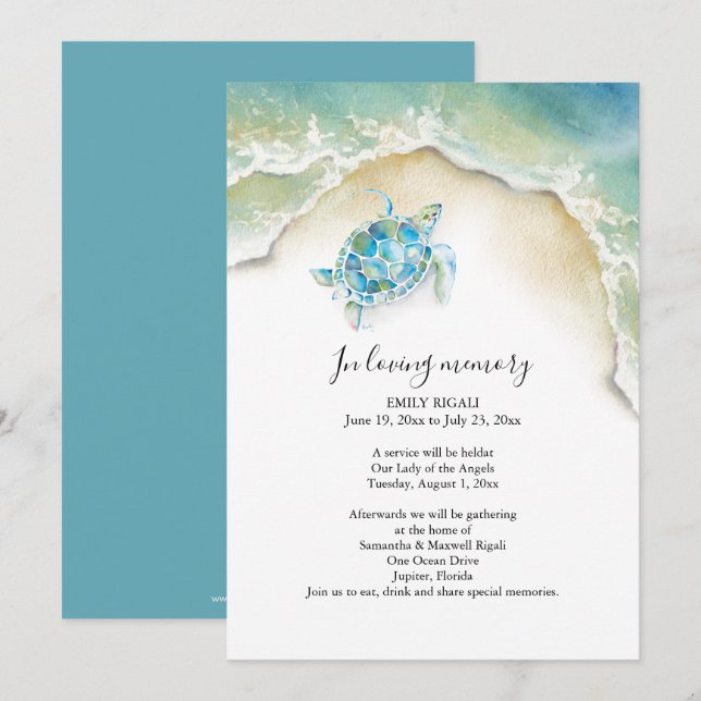 Sea Turtle Celebration of Life Invitations Einladung (Vorne/Hinten)