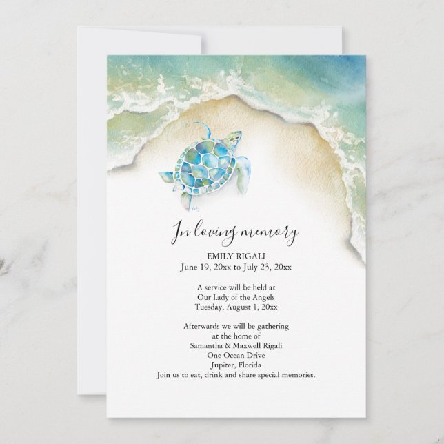 Sea Turtle Celebration of Life Invitations Einladung (Vorderseite)