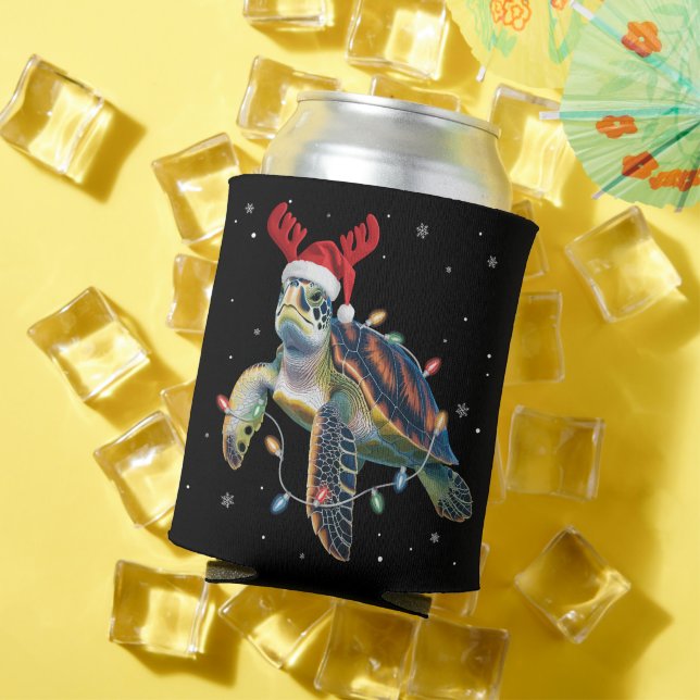 Sea Turtle Christmas Lights Funny Santa Hat Merry  Dosenkühler (In Situ Sommer)