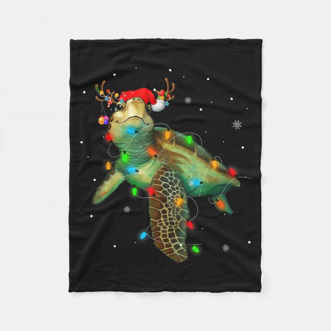 Sea Turtle Christmas Lights Funny Santa Hat Merry  Fleecedecke (Vorderseite)