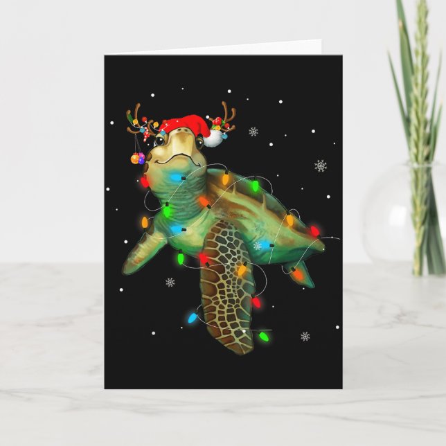 Sea Turtle Christmas Lights Funny Santa Hat Merry  Karte (Vorderseite)