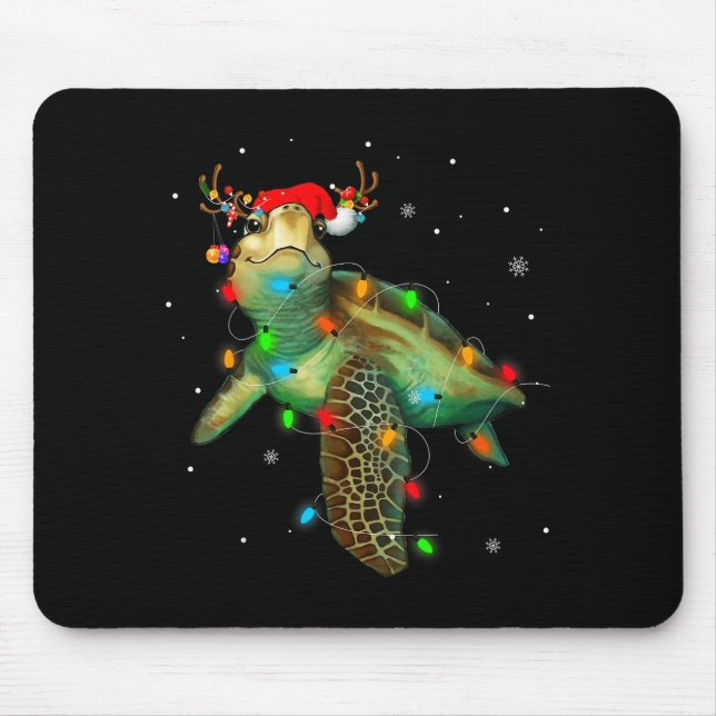 Sea Turtle Christmas Lights Funny Santa Hat Merry  Mousepad (Vorne)