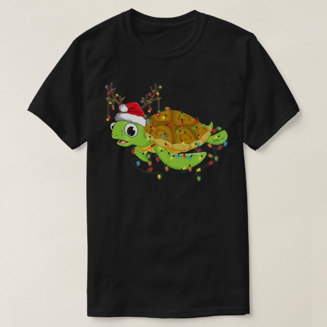 Sea Turtle Christmas Lights Funny Santa Hat Merry  T-Shirt (Design vorne)