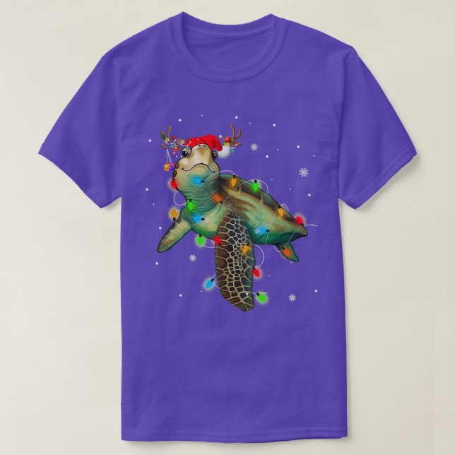 Sea Turtle Christmas Lights Funny Weihnachtsmannmü T-Shirt (Design vorne)