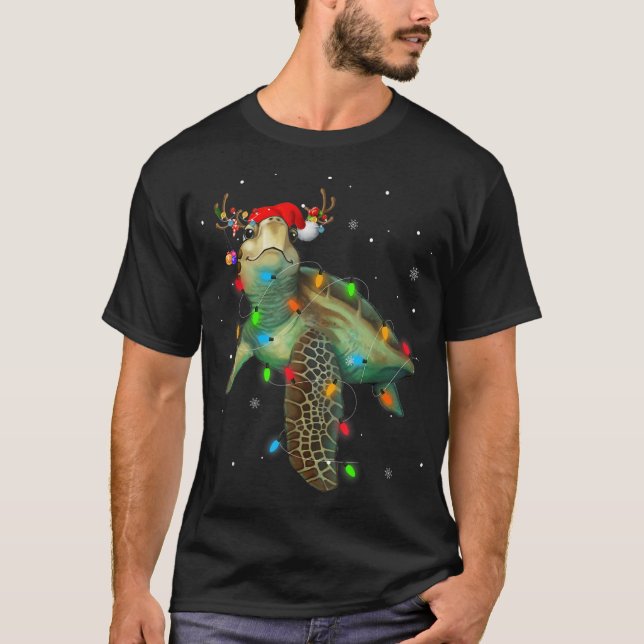 Sea Turtle Christmas Lights Funny Weihnachtsmannmü T-Shirt (Vorderseite)