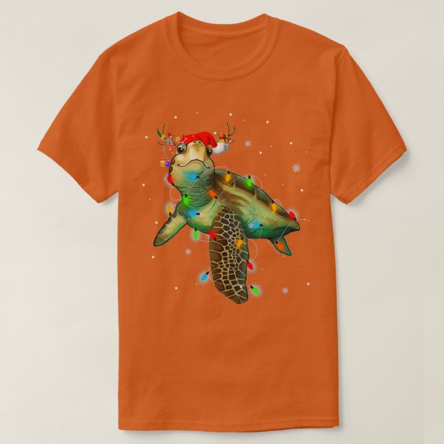 Sea Turtle Christmas Lights Funny Weihnachtsmannmü T-Shirt (Design vorne)