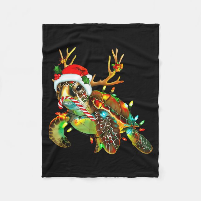 Sea Turtle Christmas Lights Santa Hat Merry Christ Fleecedecke (Vorderseite)
